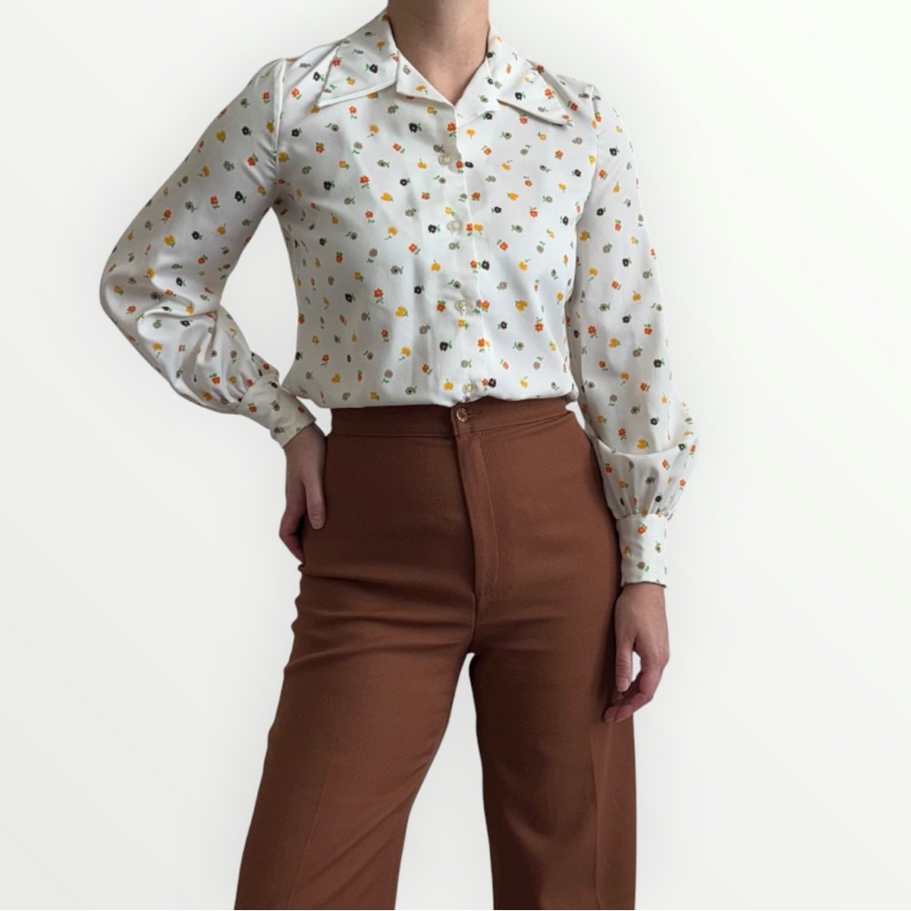 Vintage 70s/1970s floral shirt, button up, silky material